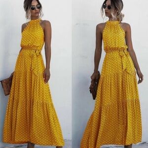 Belted halter boho Maxi Dress